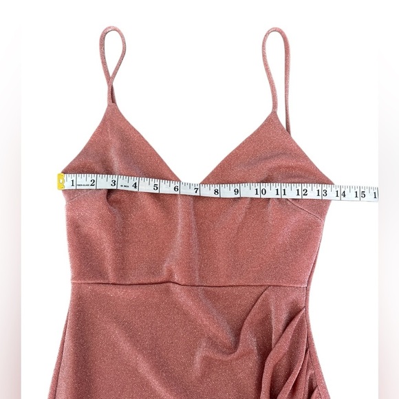 GLARE Coral‎ Gold Sparkly Party Mini Dress Size Medium - Picture 5 of 7